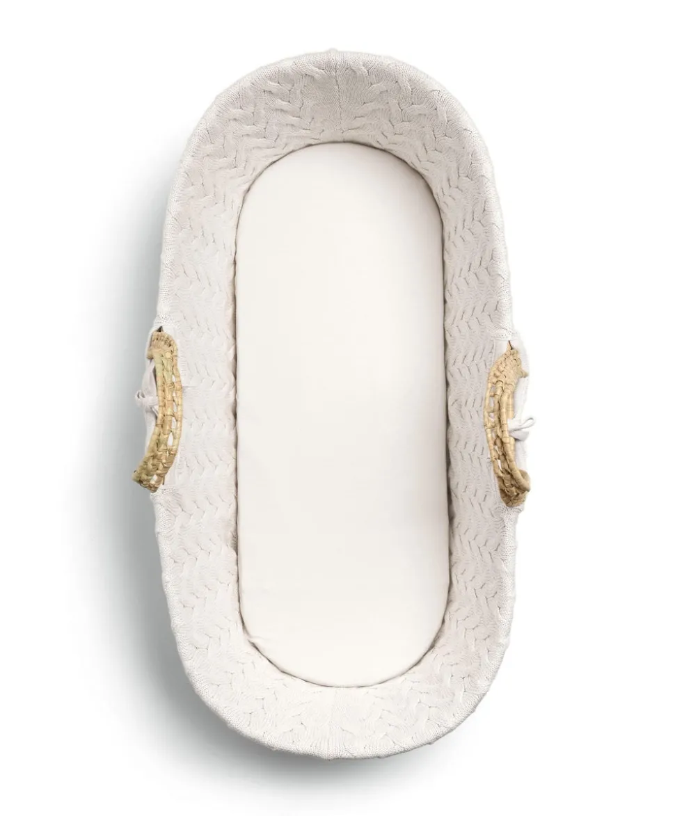 Moses Basket - White Cable Knit