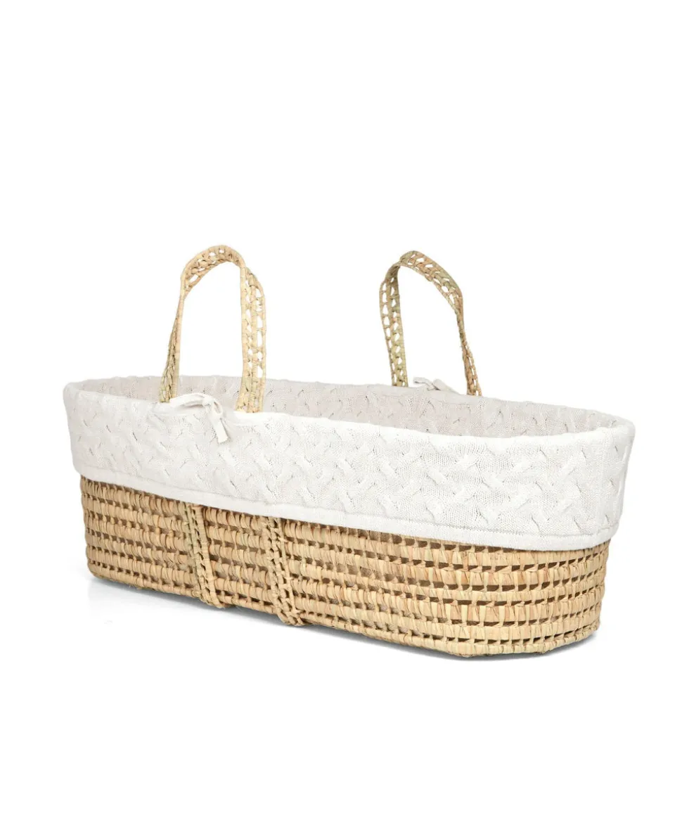 Moses Basket - White Cable Knit