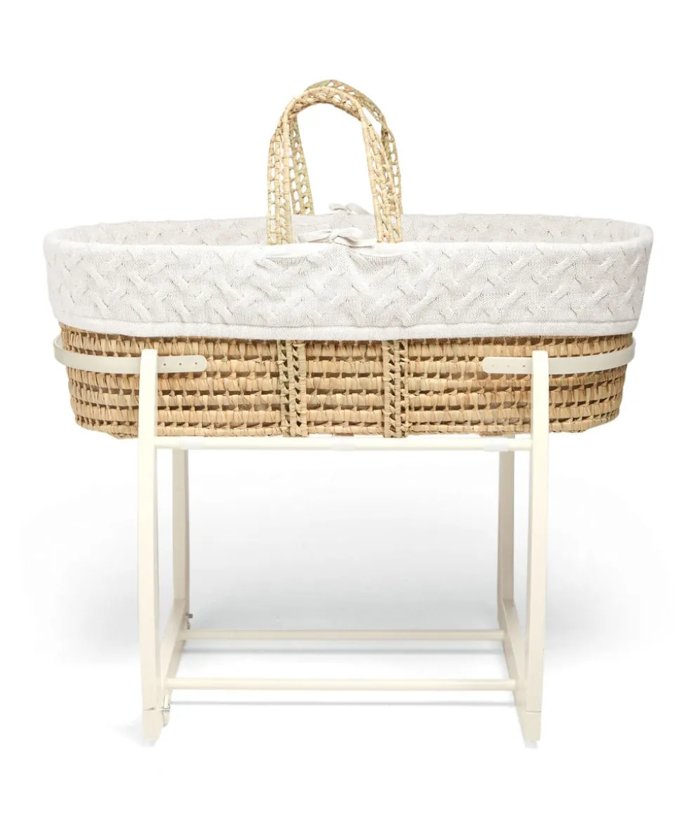 Moses Basket - White Cable Knit
