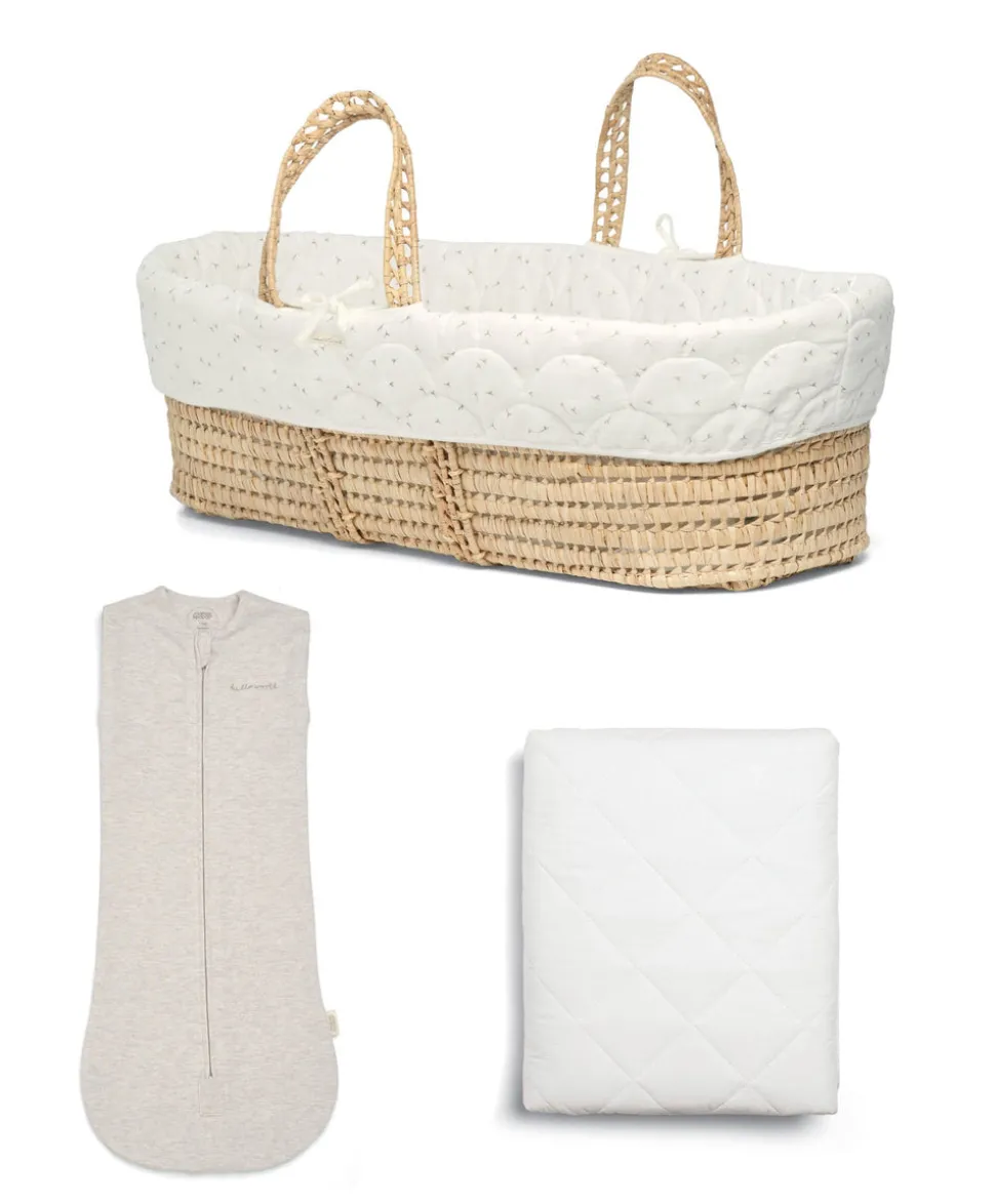 Newborn Swaddle and Moses Basket Bundle (3 Pieces) - Seedling