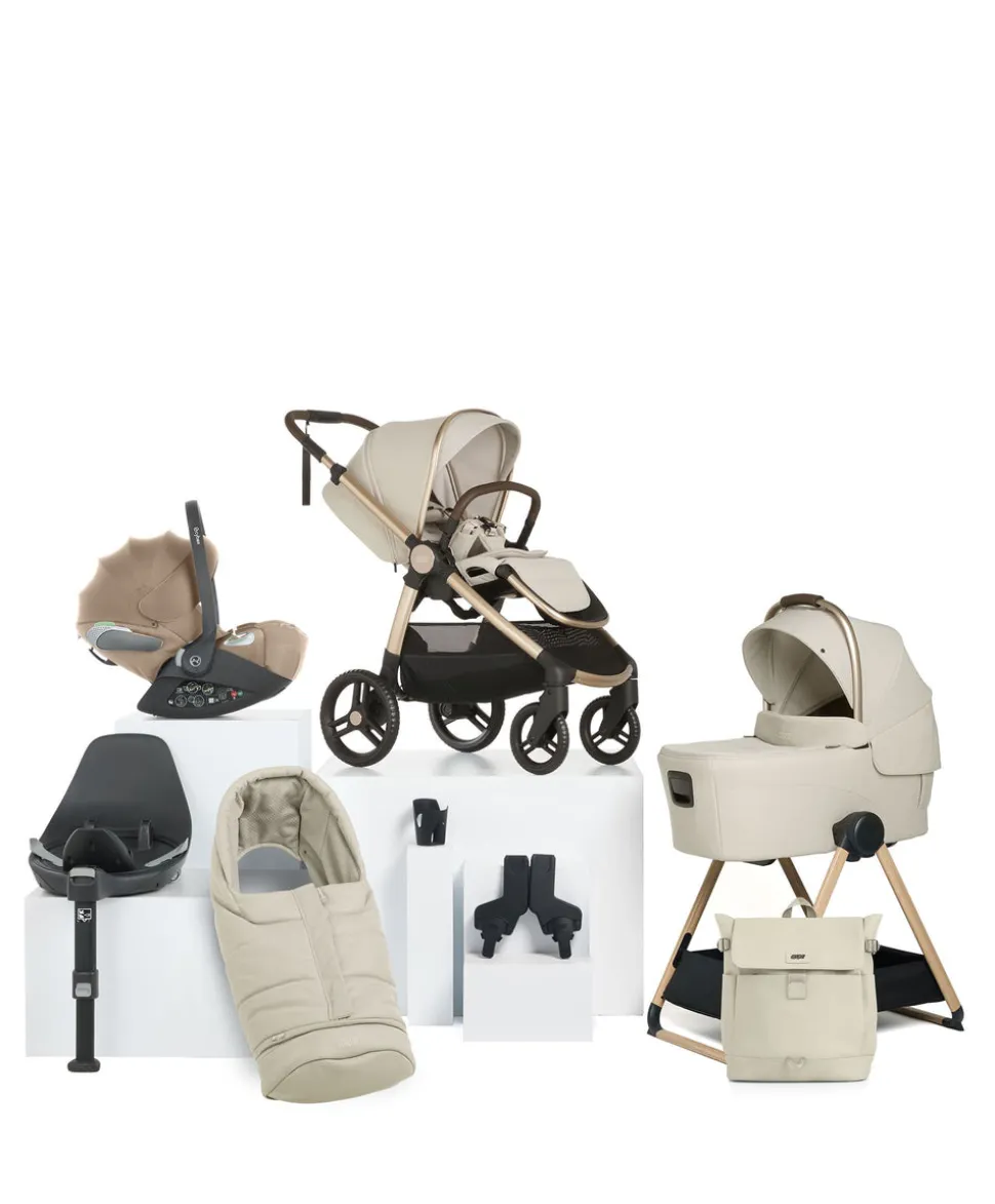 Ocarro 2 Complete Pushchair Bundle with Cybex Cloud T i-Size Rotating Baby Car Seat & Base - (9 Pieces) - Shell/Cozy Beige