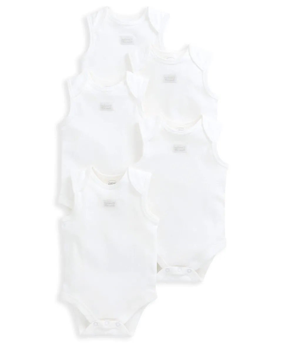 Organic Cotton Sleeveless Bodysuits (5 Pack) - White