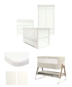 Oxford Nursery Bundle with Lua Bedside Crib (6 Piece) – Off-White
