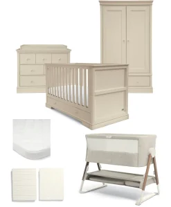 Oxford Nursery Bundle With Lua Bedside Crib - Cashmere/Fawn