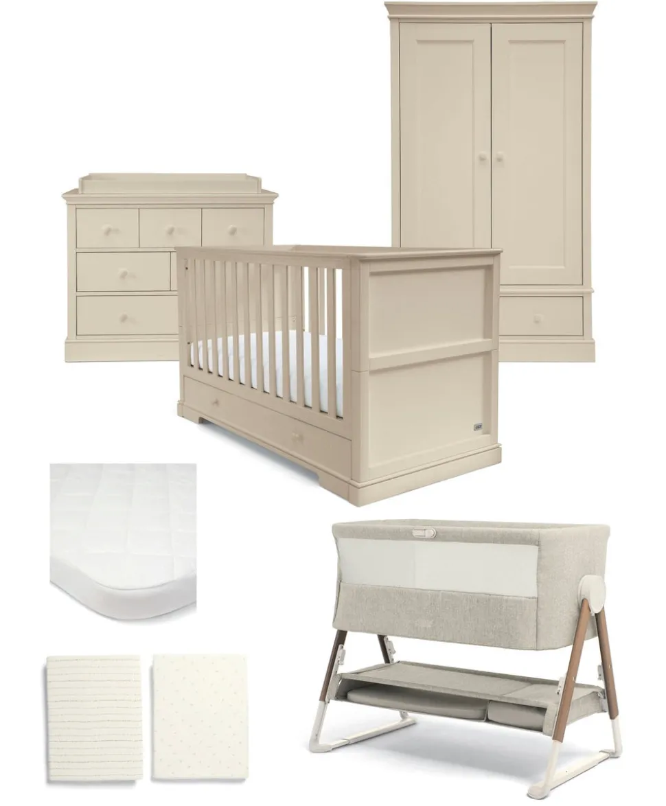 Oxford Nursery Bundle With Lua Bedside Crib - Cashmere/Fawn