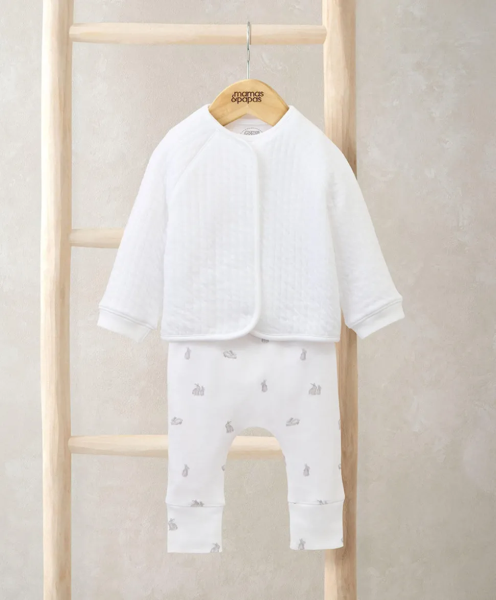 Quilted Jacket Bodysuit and Bottoms Set (3 Pieces) Bunny Print