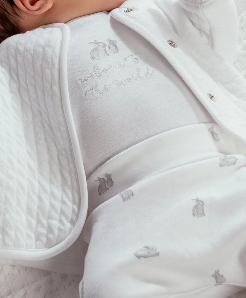 Quilted Jacket Bodysuit and Bottoms Set (3 Pieces) Bunny Print