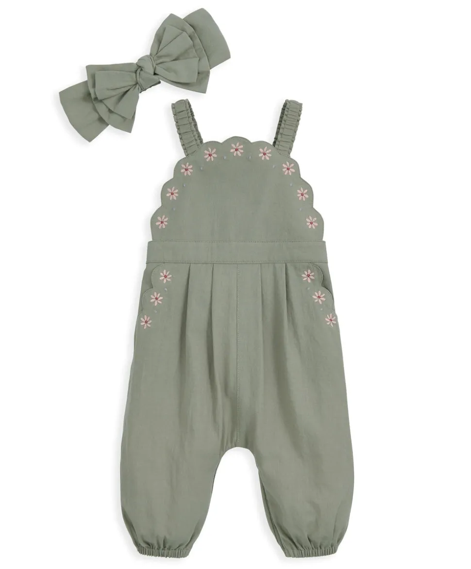 Scalloped Dungarees & Headband Set