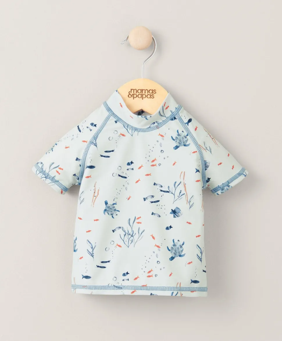 Short Sleeve Rash Top Swimwear - Blue