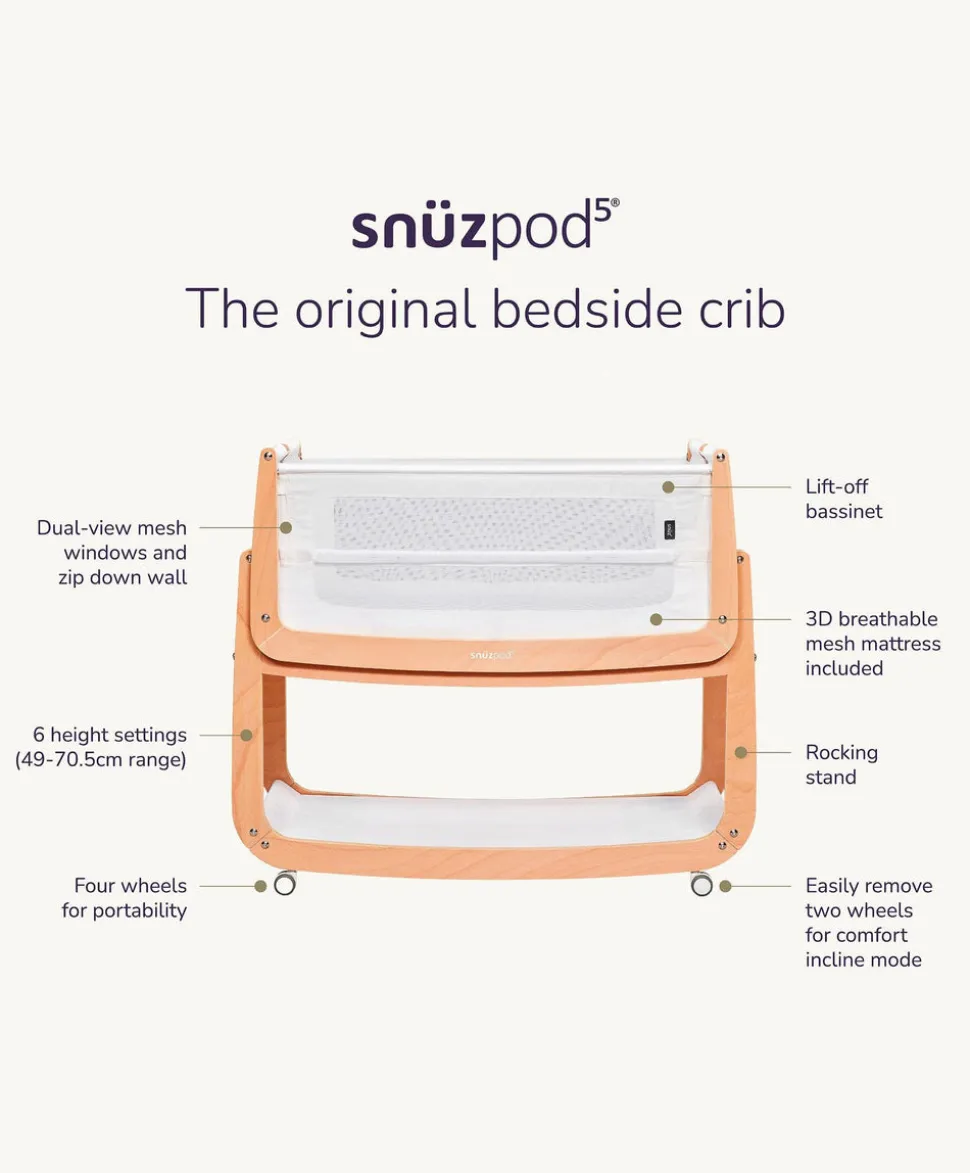 SnuzPod 5 Bedside Crib - White