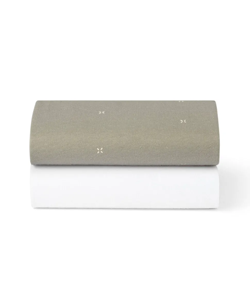 Snuz Twin Pack Moses Basket Sheets - Sage Cross