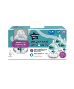 Tommee Tippee Advanced Anti-Colic Baby Bottle with Extra-Slow Flow Teat (Pack of 3) - 150ml