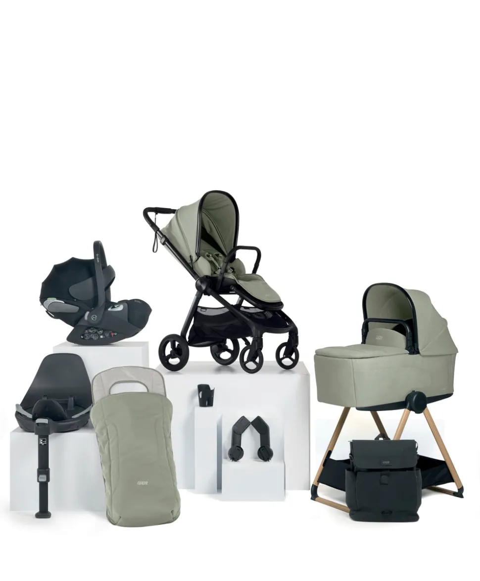 Vardo Complete Pushchair Bundle with Cybex Cloud T+ i-Size Rotating Baby Car Seat & Base (9 Pieces) - Sage