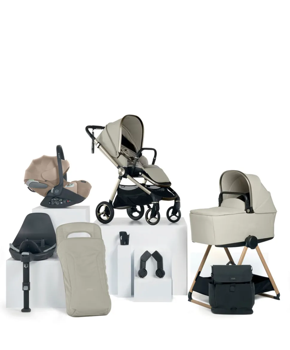 Vardo Complete Pushchair Bundle with Cybex Cloud T i-Size Rotating Baby Car Seat & Base (9 Pieces) - Shell/Cozy Beige
