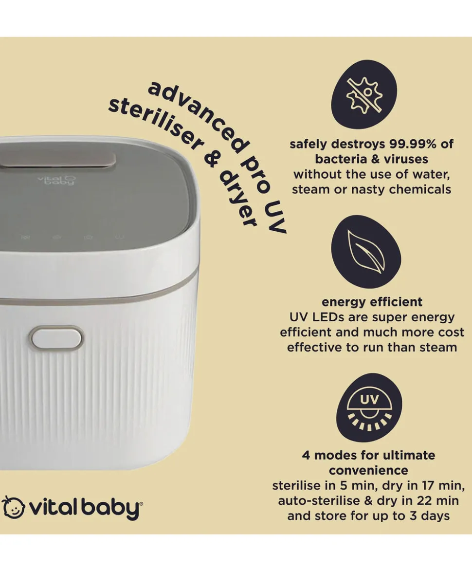 Vital Baby Nurture Advanced Pro UV Steriliser & Dryer, 3rd gen – Arctic White