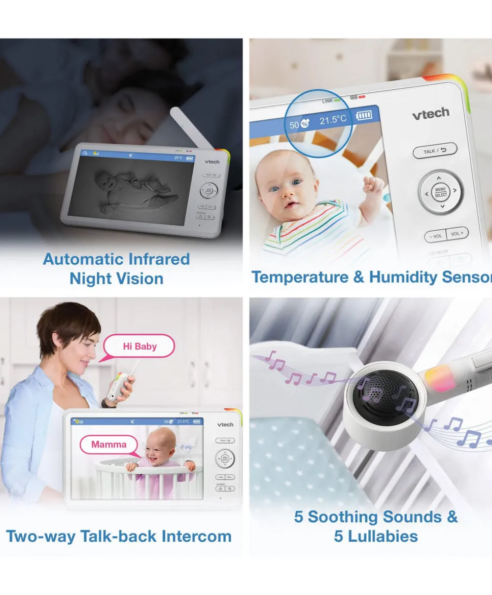 VTech RM7766HD 7inch Smart Pan & Tilt Baby Monitor & Camera Floorstand - White
