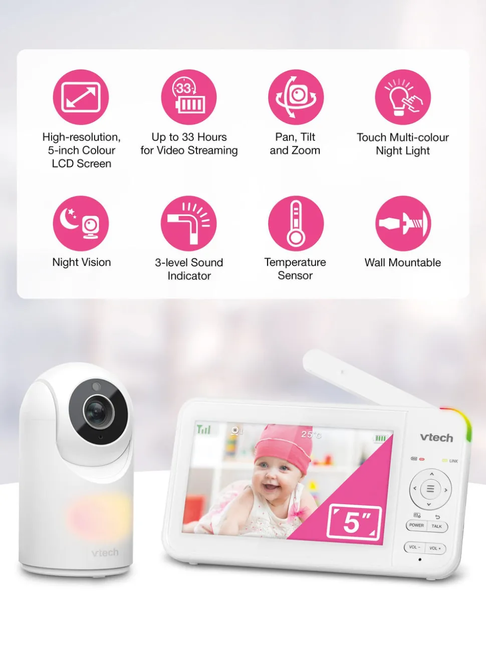 VTech VM5467 5inch Pan & Tilt Video Monitor with Night Light