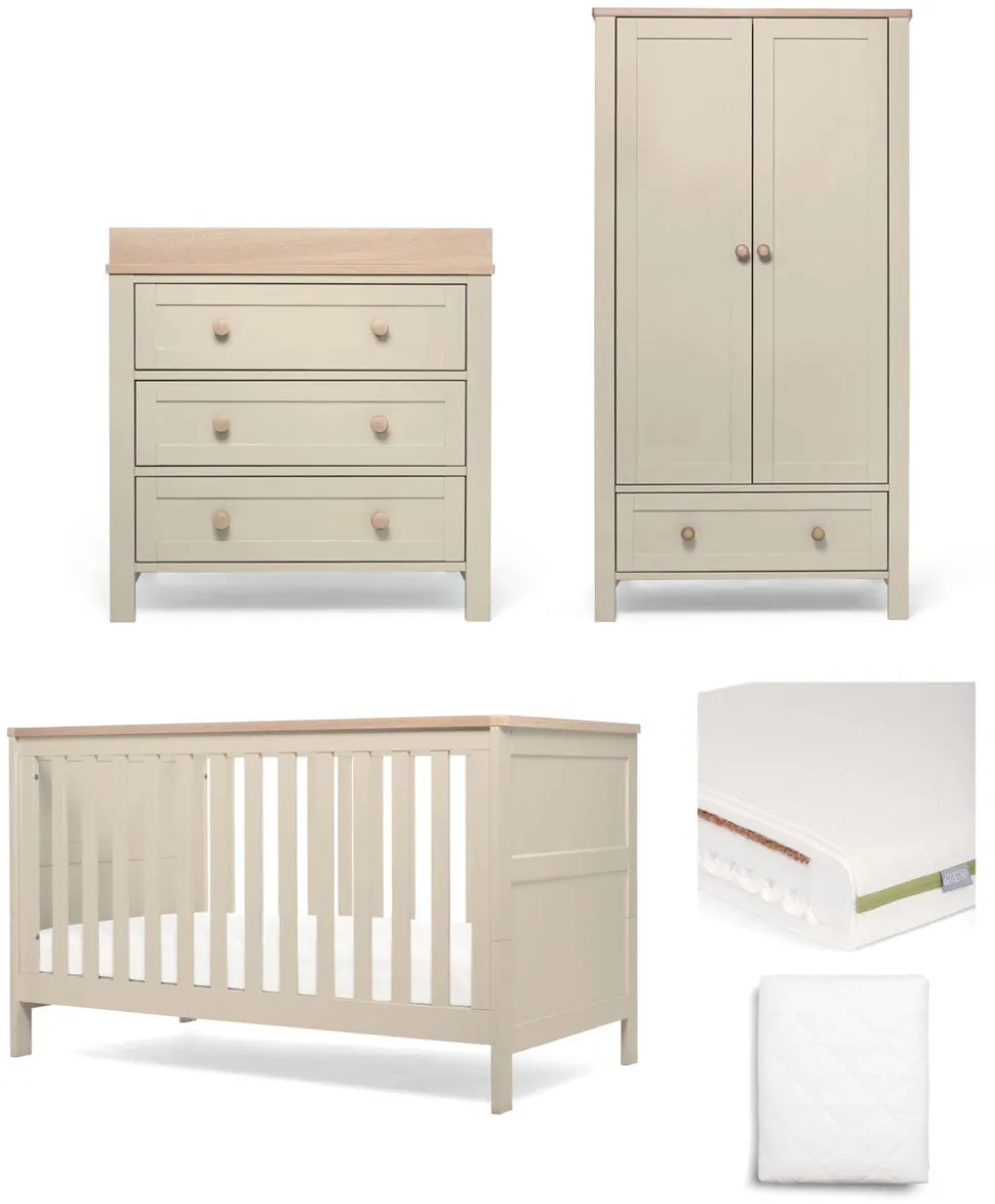 Wedmore 3 Piece Cotbed Range With Premium Dual Core Mattress - Cashmere/Oak