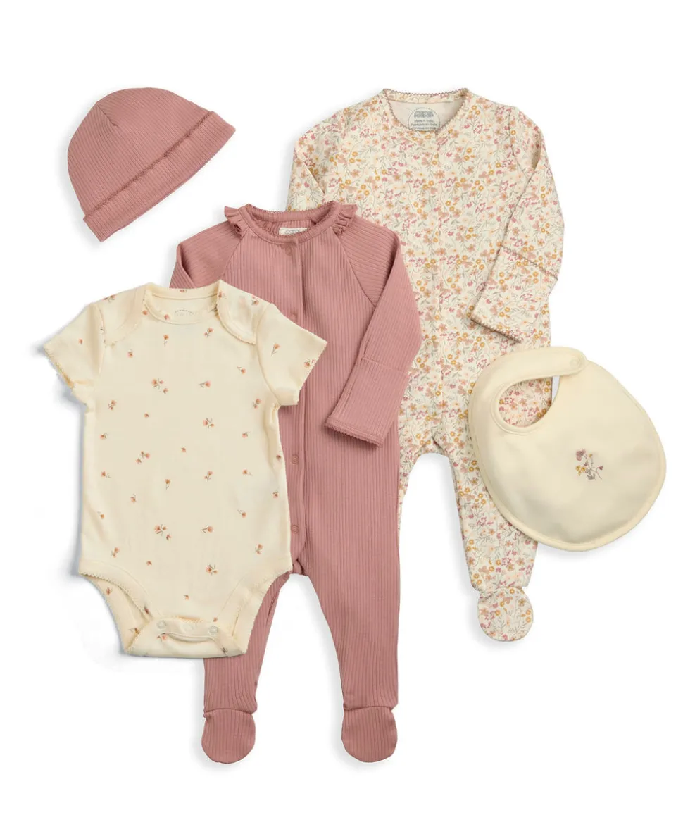 Welcome to the World Floral Baby Clothes 5 Piece Set